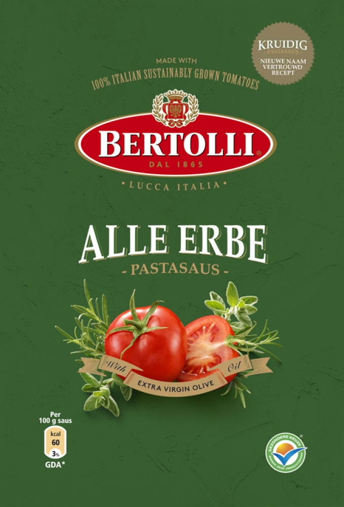 Bertolli Alle Erbe pastasaus tomaat herbs kruiden tomatos kruidig